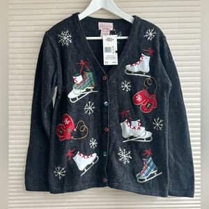 Vintage Basic Editions Holiday Christmas Ice Skating Sweater Women's Size Small